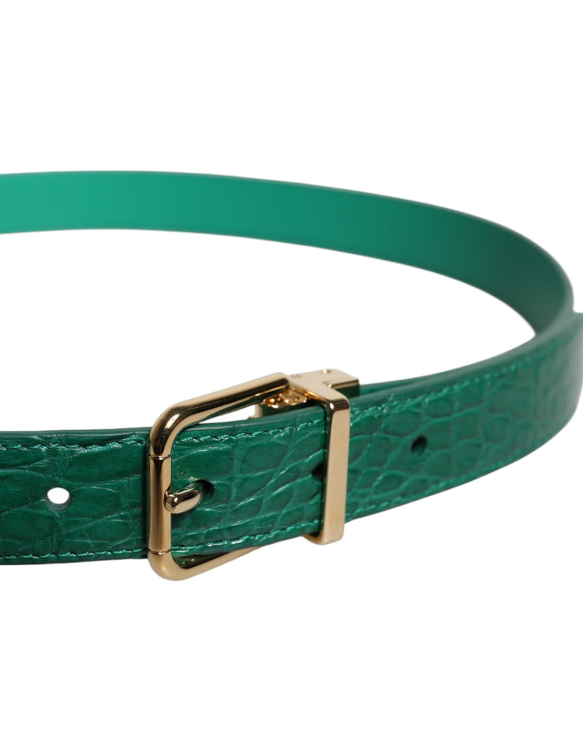 Dolce & Gabbana Green Leather Logo Metal Waist Buckle Belt
