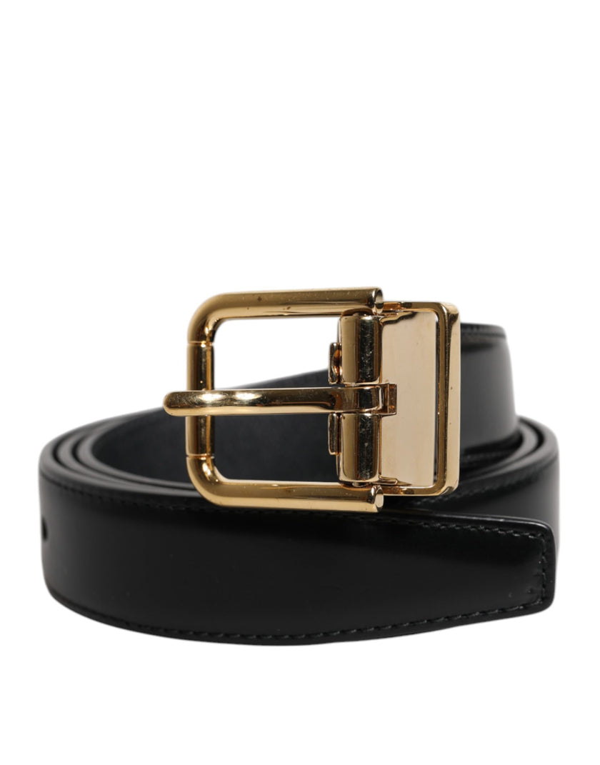 Dolce & Gabbana Black Leather Gold Metal Waist Buckle Belt