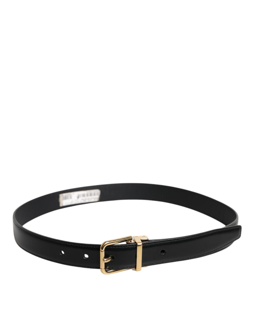 Dolce & Gabbana Black Leather Gold Metal Waist Buckle Belt