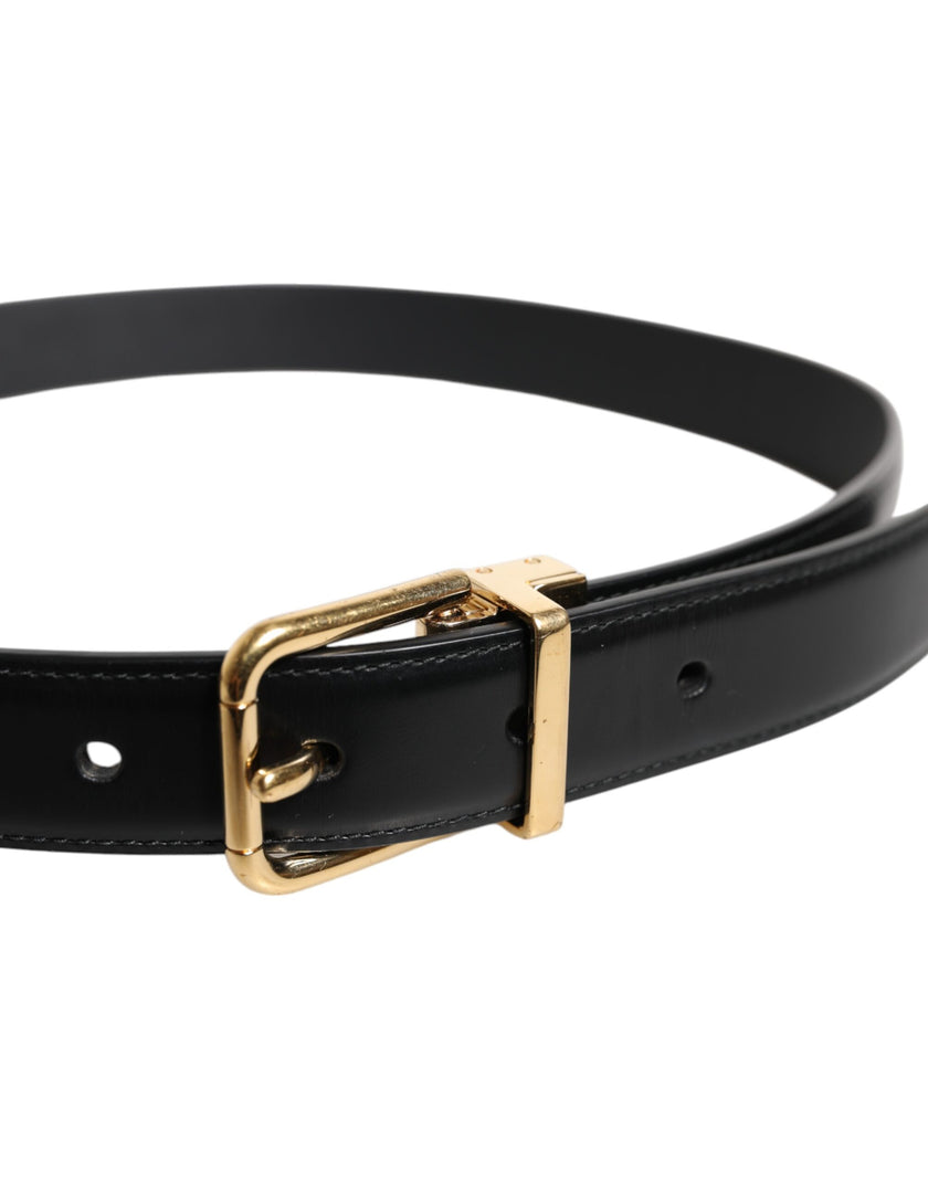 Dolce & Gabbana Black Leather Gold Metal Waist Buckle Belt