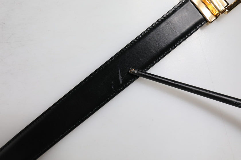 Dolce & Gabbana Black Leather Gold Metal Waist Buckle Belt