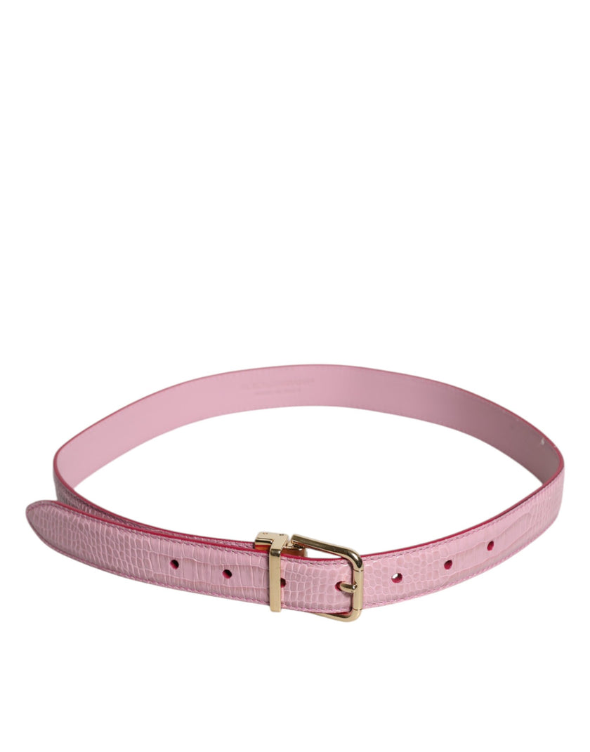 Dolce & Gabbana Pink Leather Gold Logo Metal Waist Buckle Belt