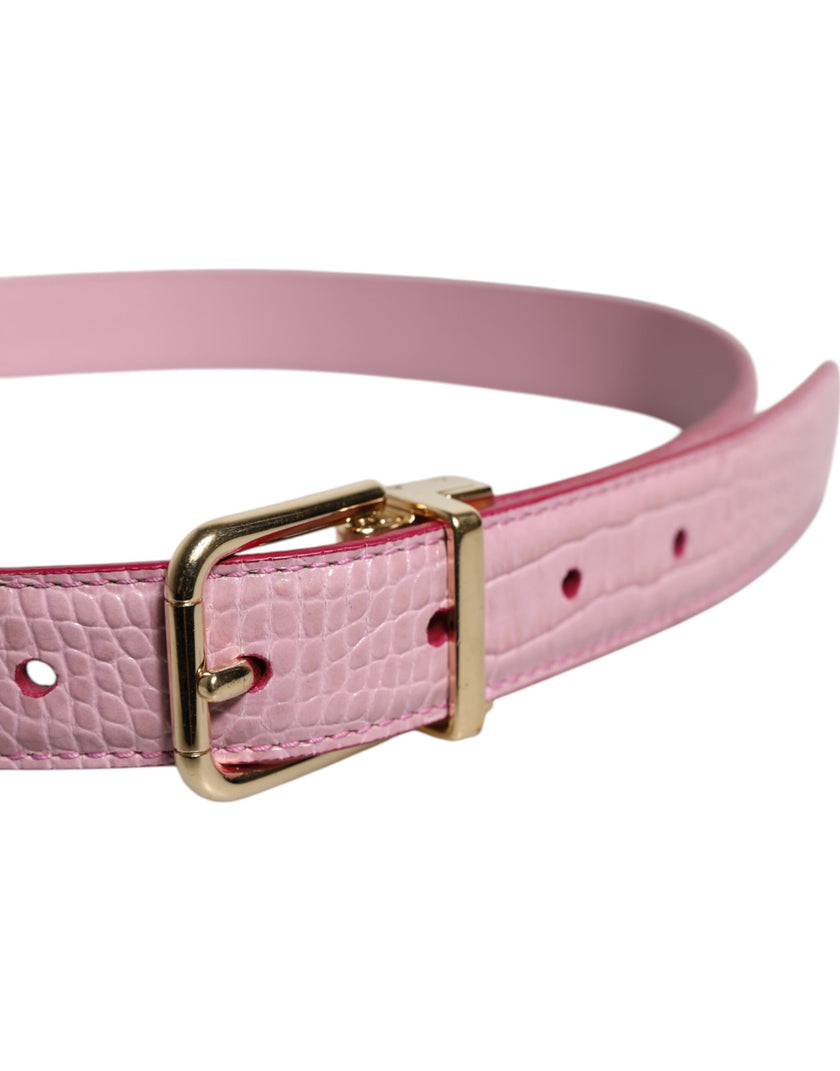 Dolce & Gabbana Pink Leather Gold Logo Metal Waist Buckle Belt