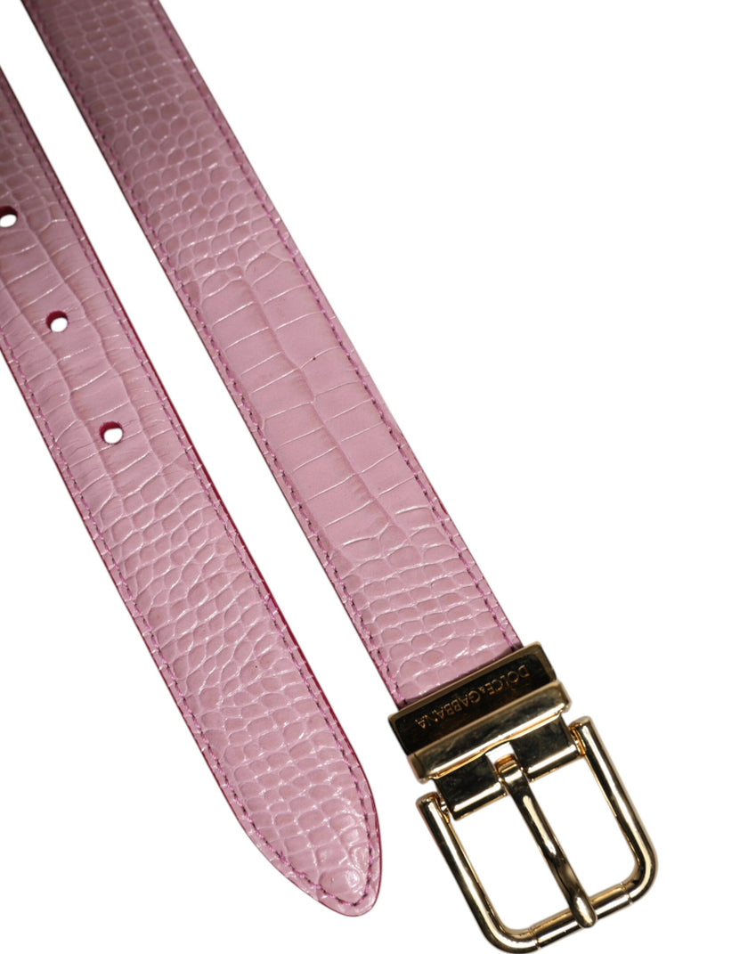 Dolce & Gabbana Pink Leather Gold Logo Metal Waist Buckle Belt