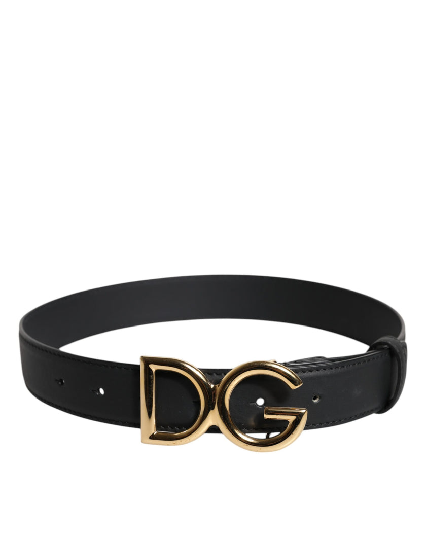 Dolce & Gabbana Black Leather Metal Waist DG Logo Buckle Belt