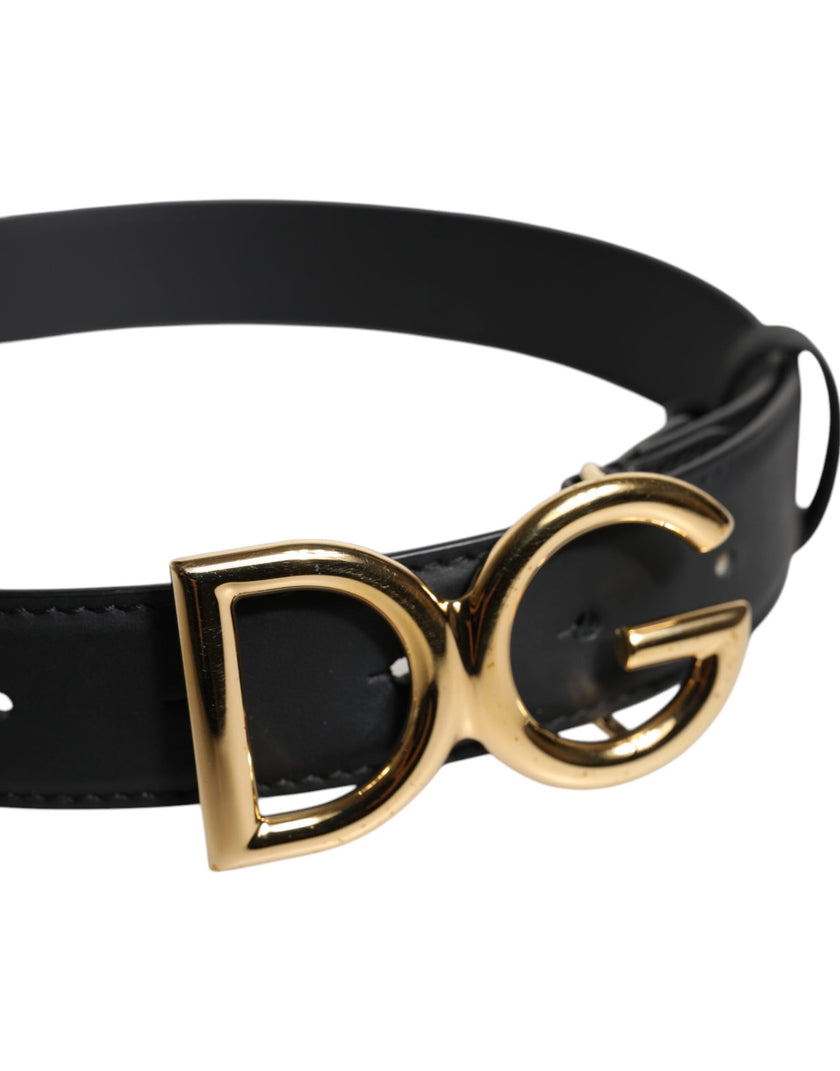 Dolce & Gabbana Black Leather Metal Waist DG Logo Buckle Belt