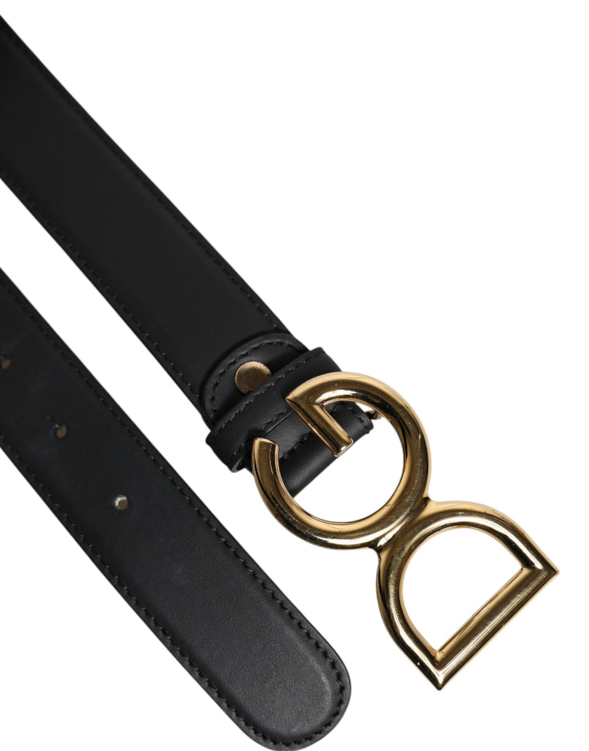 Dolce & Gabbana Black Leather Metal Waist DG Logo Buckle Belt
