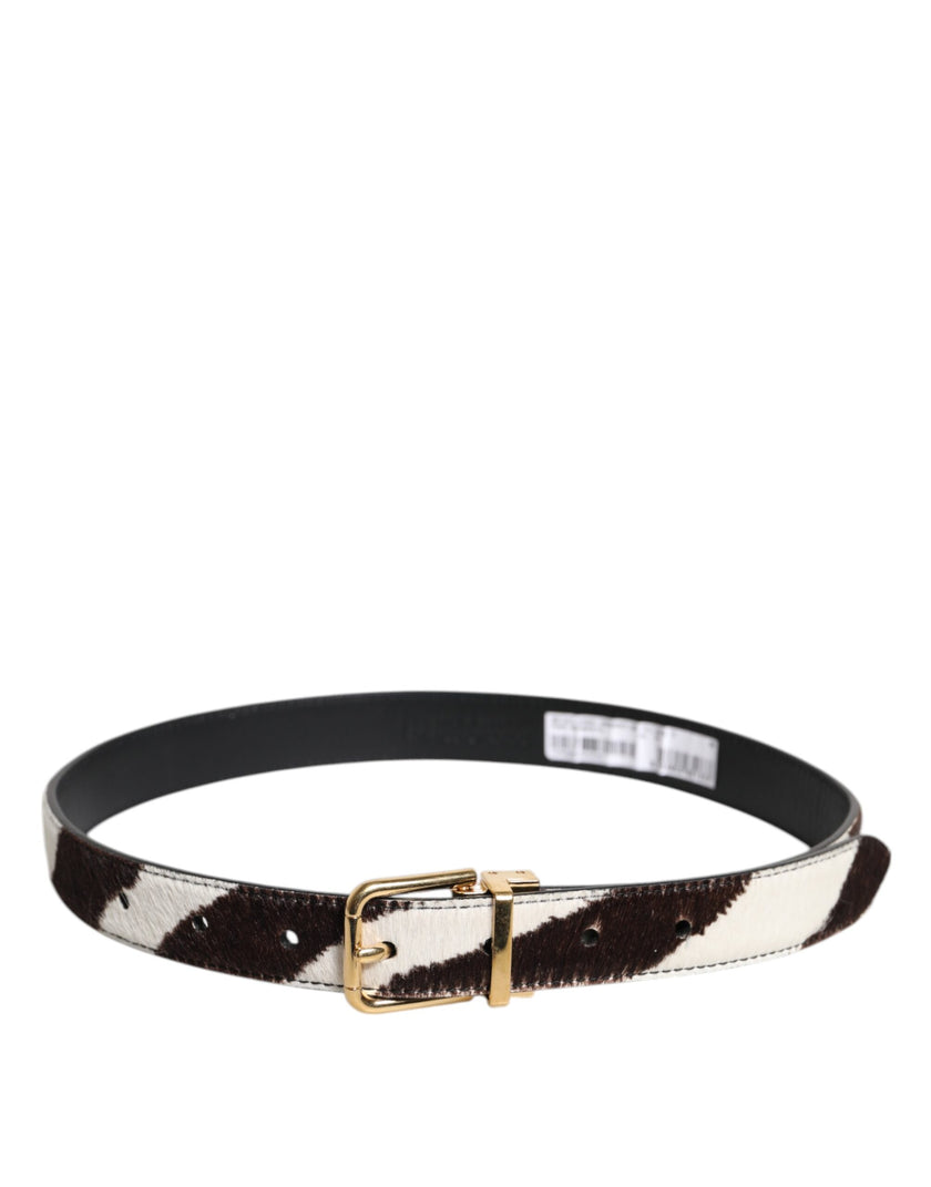 Dolce & Gabbana Black White Pony Leather Waist Buckle Belt