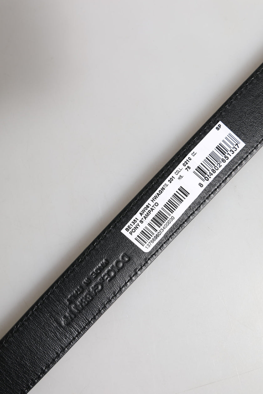 Dolce & Gabbana Black White Pony Leather Waist Buckle Belt
