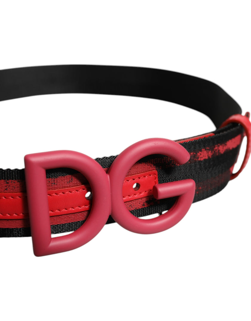 Dolce & Gabbana Black Red Nylon DG Metal Waist Buckle Belt