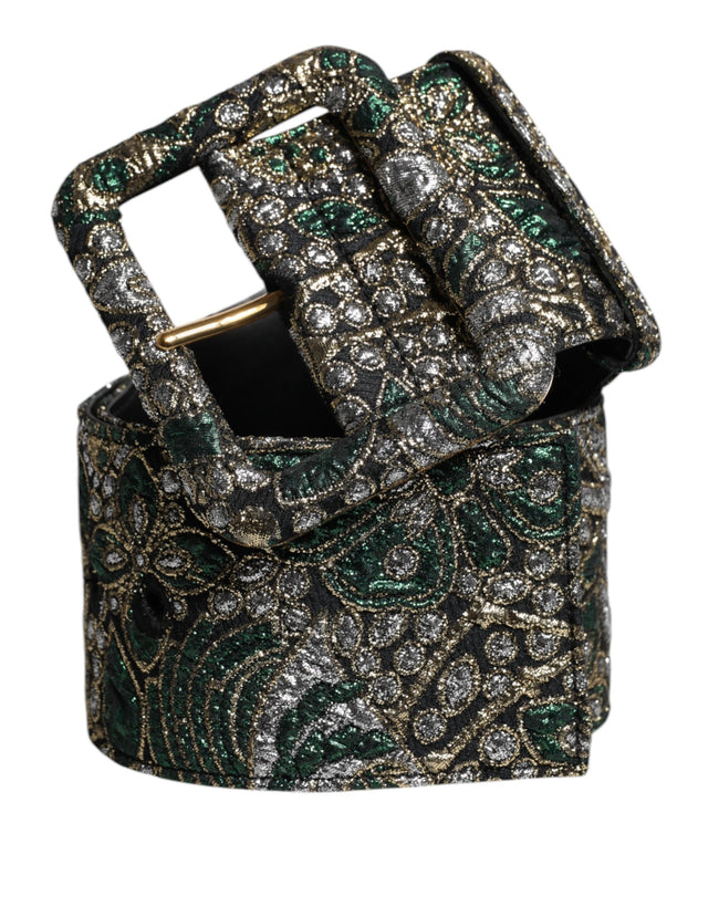Dolce & Gabbana Multicolor Floral Jacquard Lurex Wide Waist Buckle Belt