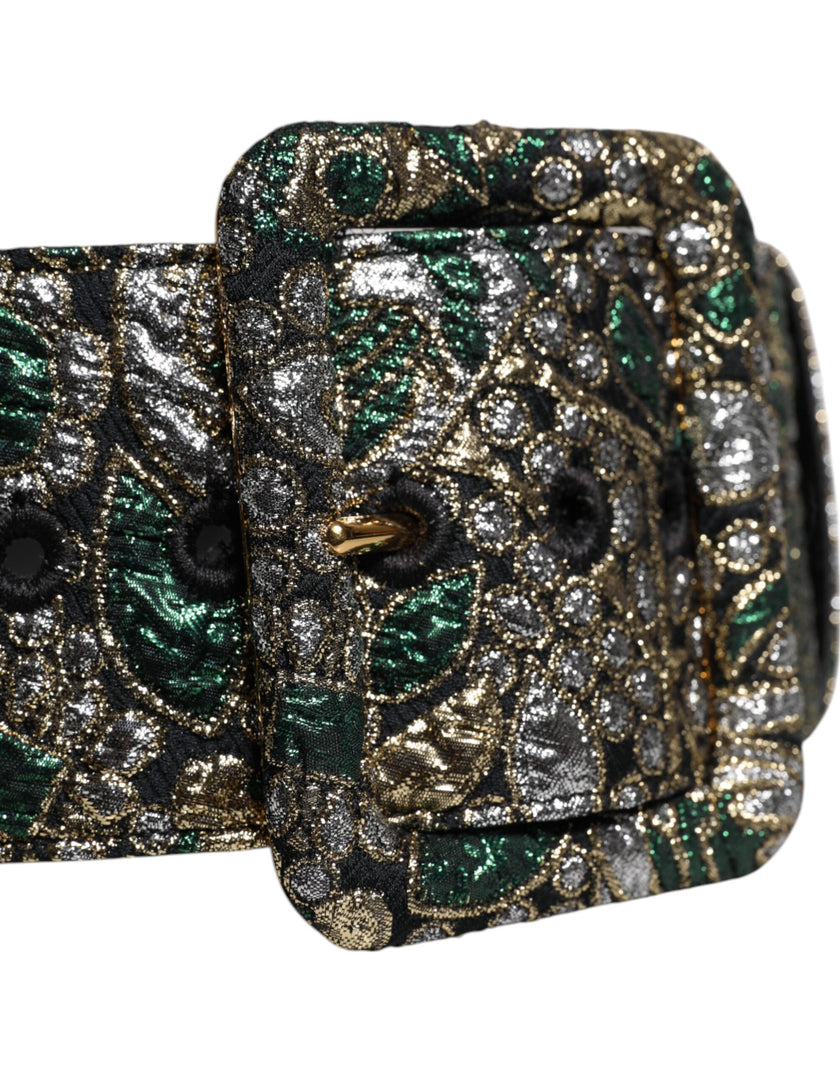 Dolce & Gabbana Multicolor Floral Jacquard Lurex Wide Waist Buckle Belt