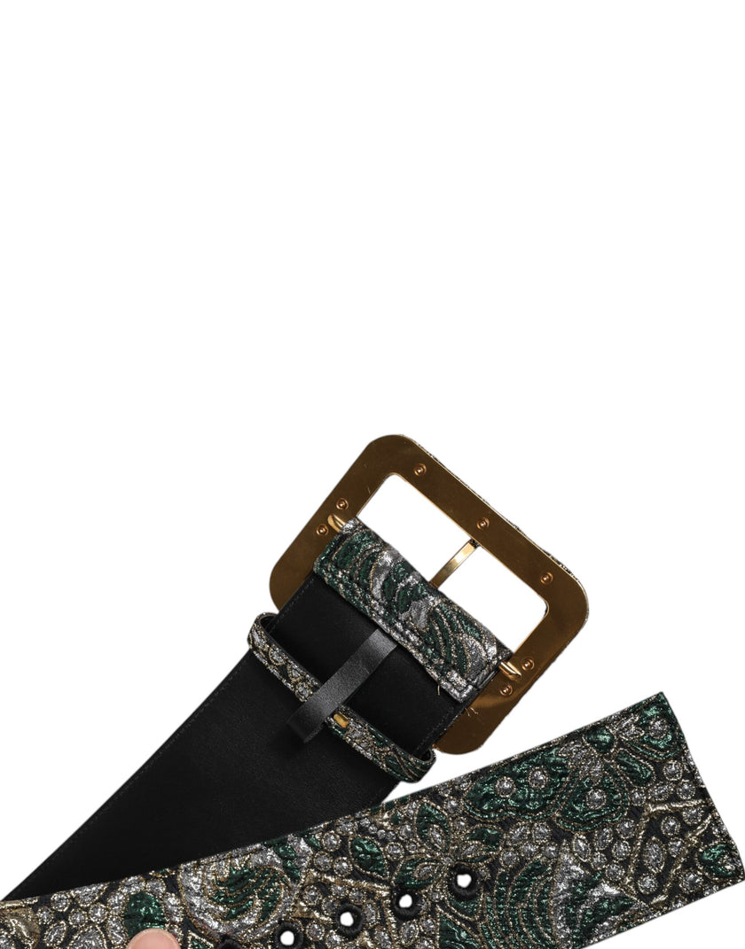 Dolce & Gabbana Multicolor Floral Jacquard Lurex Wide Waist Buckle Belt