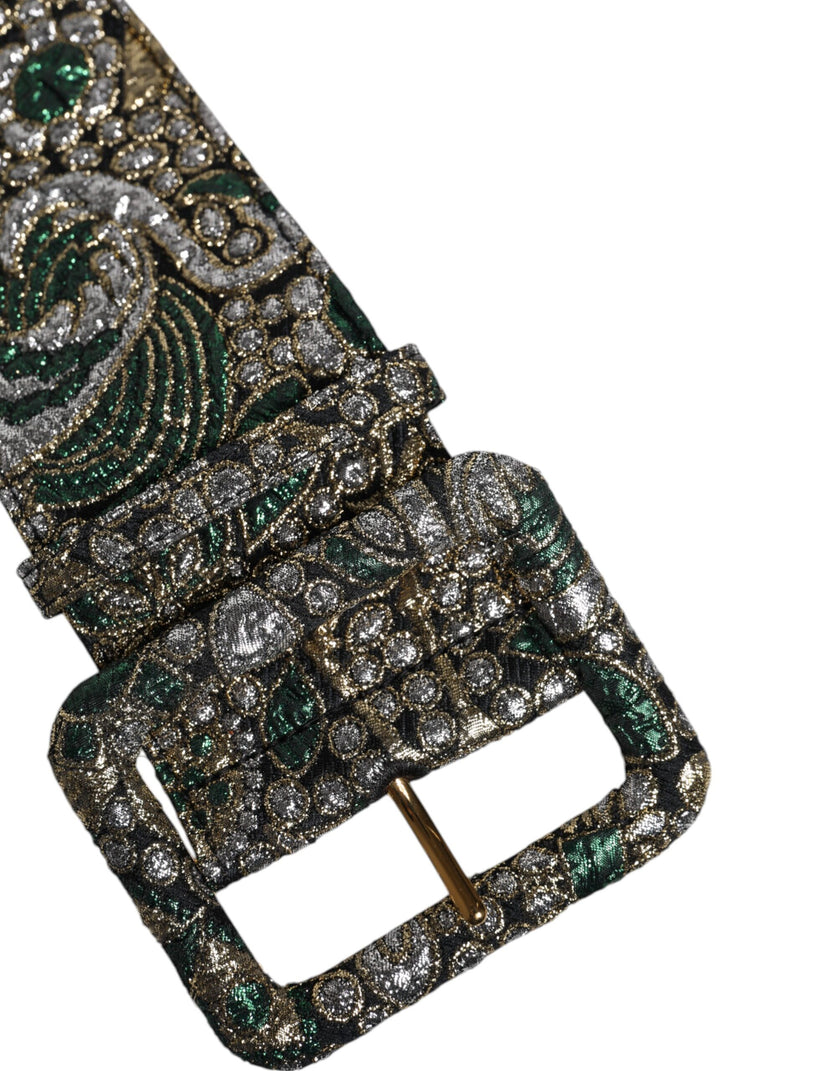 Dolce & Gabbana Multicolor Floral Jacquard Lurex Wide Waist Buckle Belt