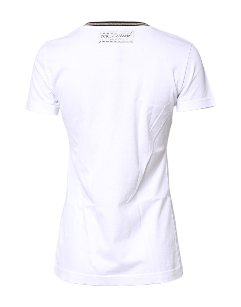Dolce & Gabbana White Graphic Print Cotton Crew Neck T-shirt