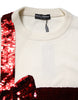 Dolce & Gabbana White Sequined Crew Neck Pullover Sweater