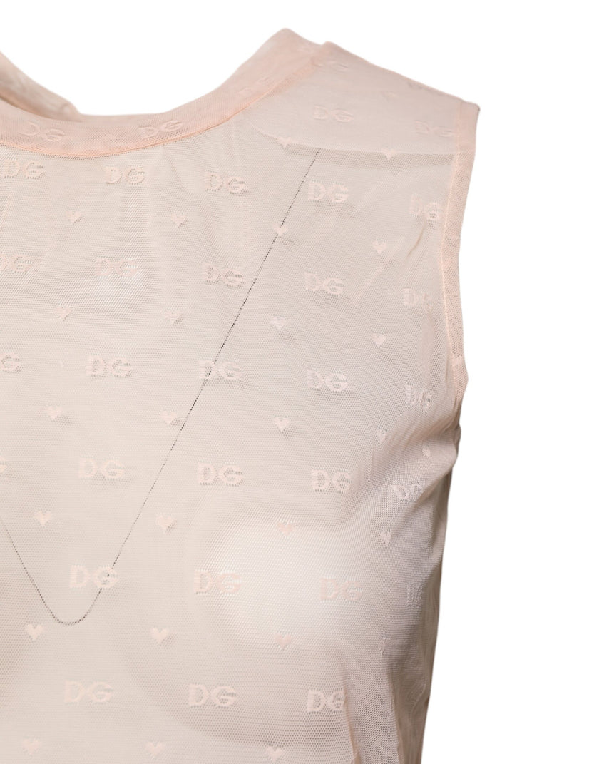 Dolce & Gabbana Beige Nylon Logo Monogram Sleeveless Tank Top