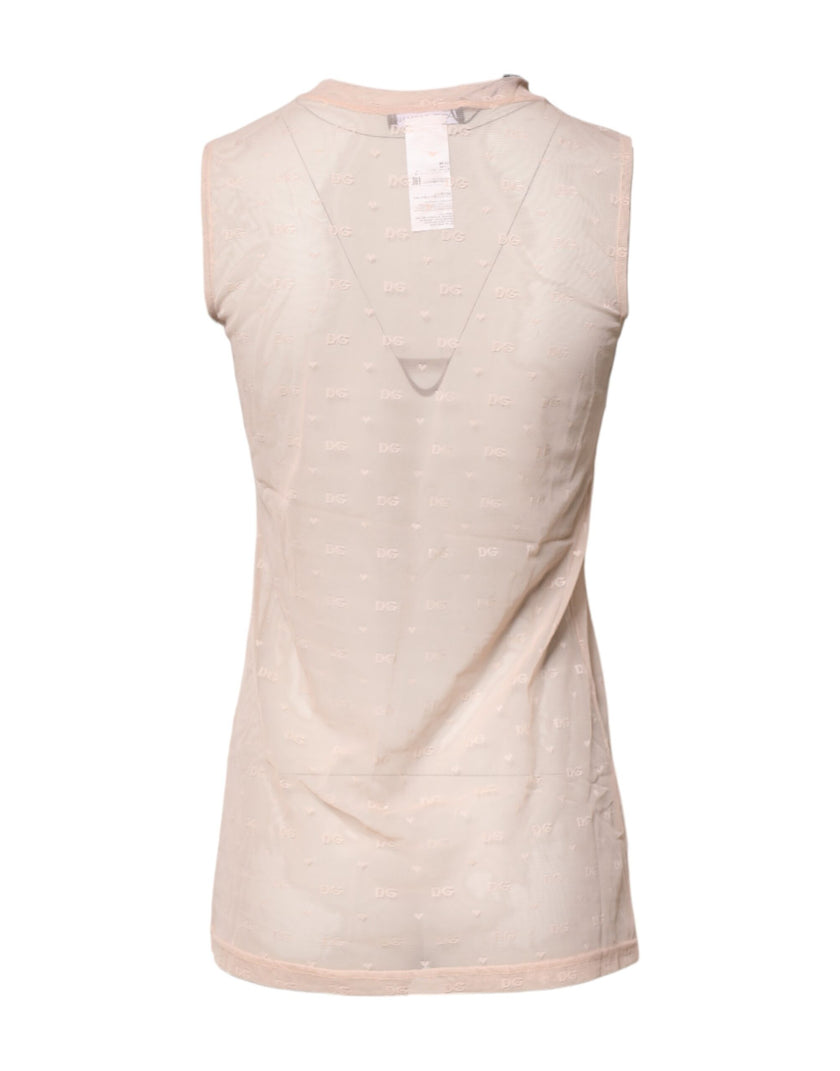 Dolce & Gabbana Beige Nylon Logo Monogram Sleeveless Tank Top