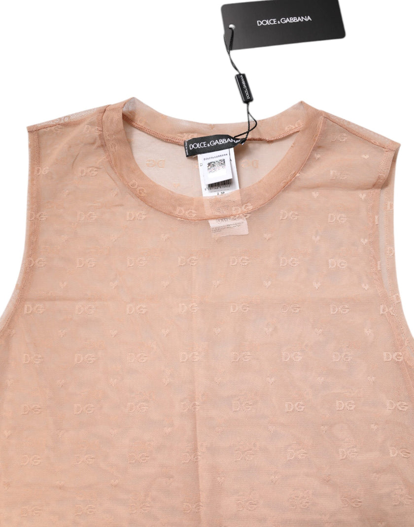 Dolce & Gabbana Beige Nylon Logo Monogram Sleeveless Tank Top