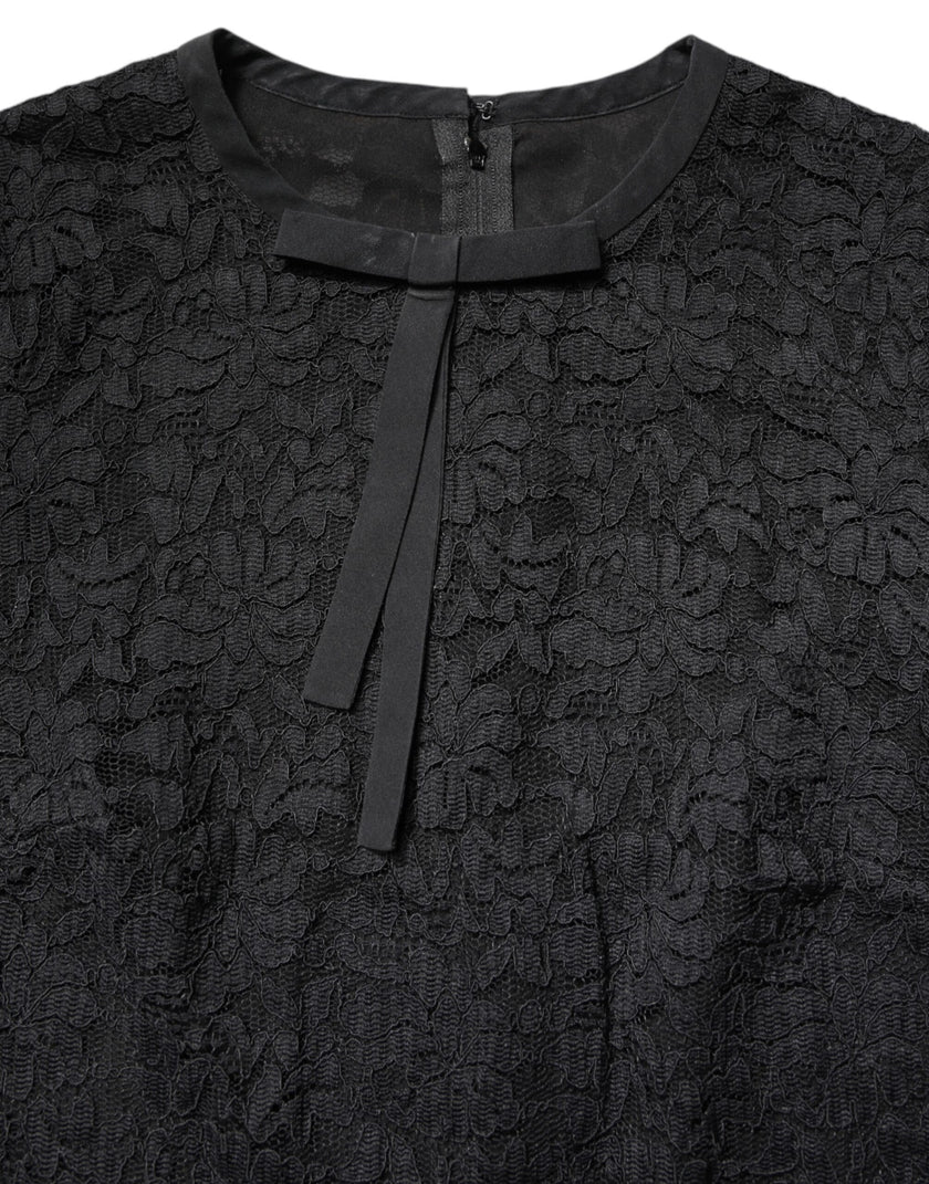 Dolce & Gabbana Black Lace STAFF Crew Neck Long Sleeves Top