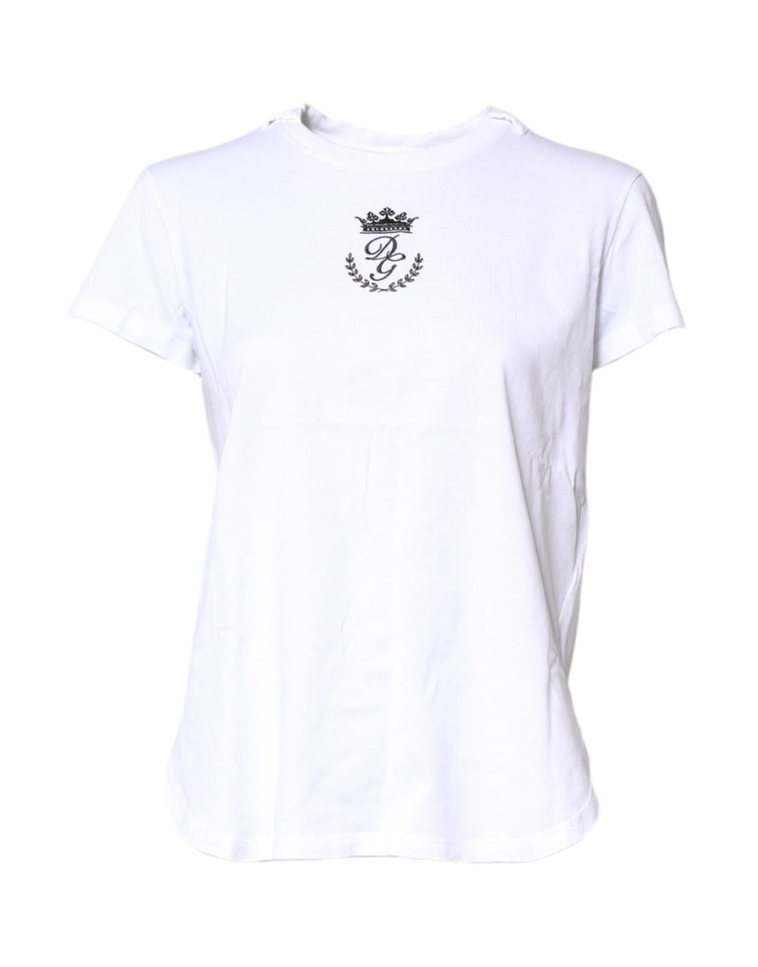 Dolce & Gabbana White Logo Crown Cotton Crew Neck T-shirt