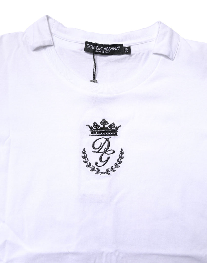 Dolce & Gabbana White Logo Crown Cotton Crew Neck T-shirt