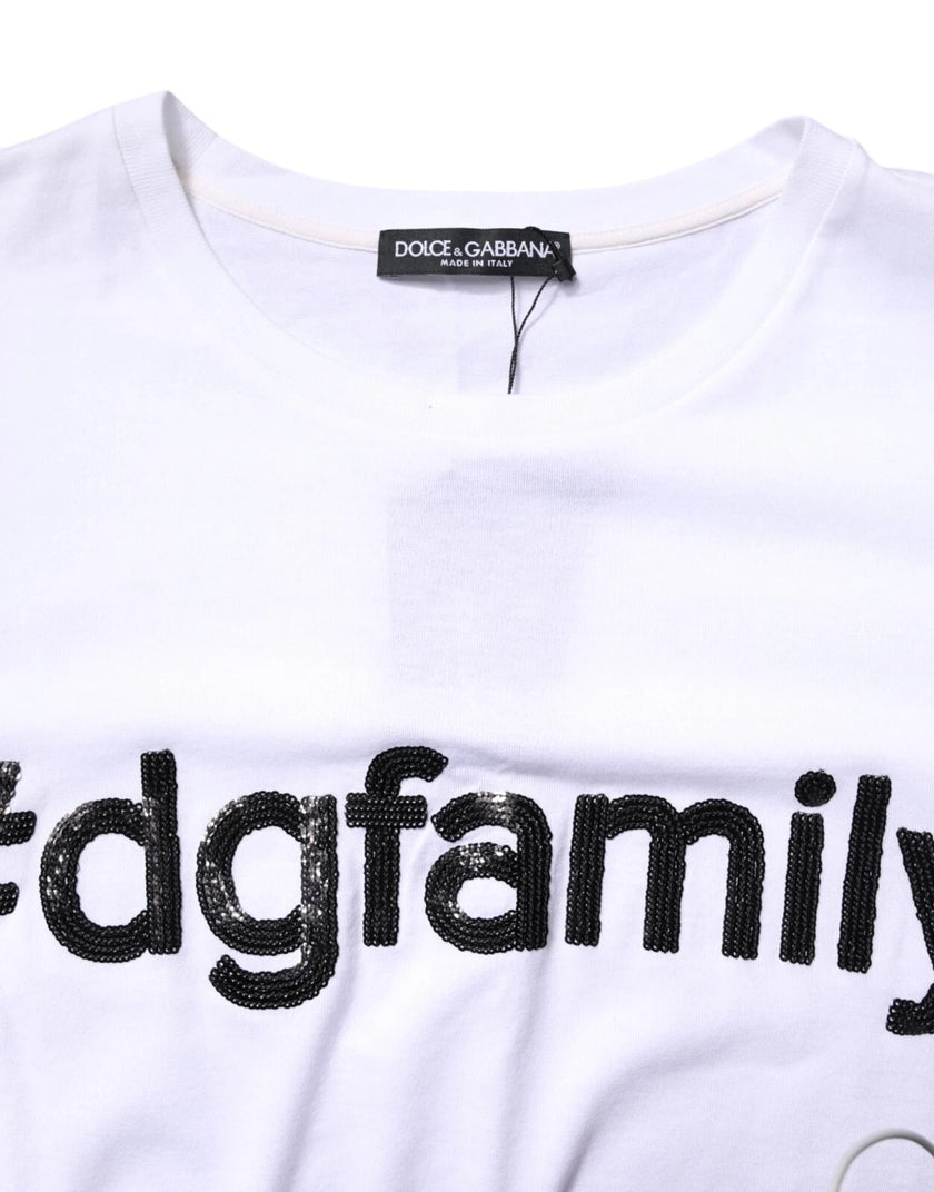 Dolce & Gabbana White #DGFamily Print Cotton Crew Neck T-shirt
