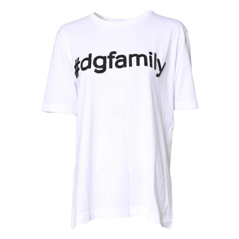 Dolce & Gabbana White #DGFamily Print Cotton Crew Neck T-shirt