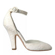 Dolce & Gabbana White Floral Jacquard Mary Janes Heels Pumps Shoes
