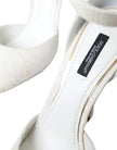 Dolce & Gabbana White Floral Jacquard Mary Janes Heels Pumps Shoes