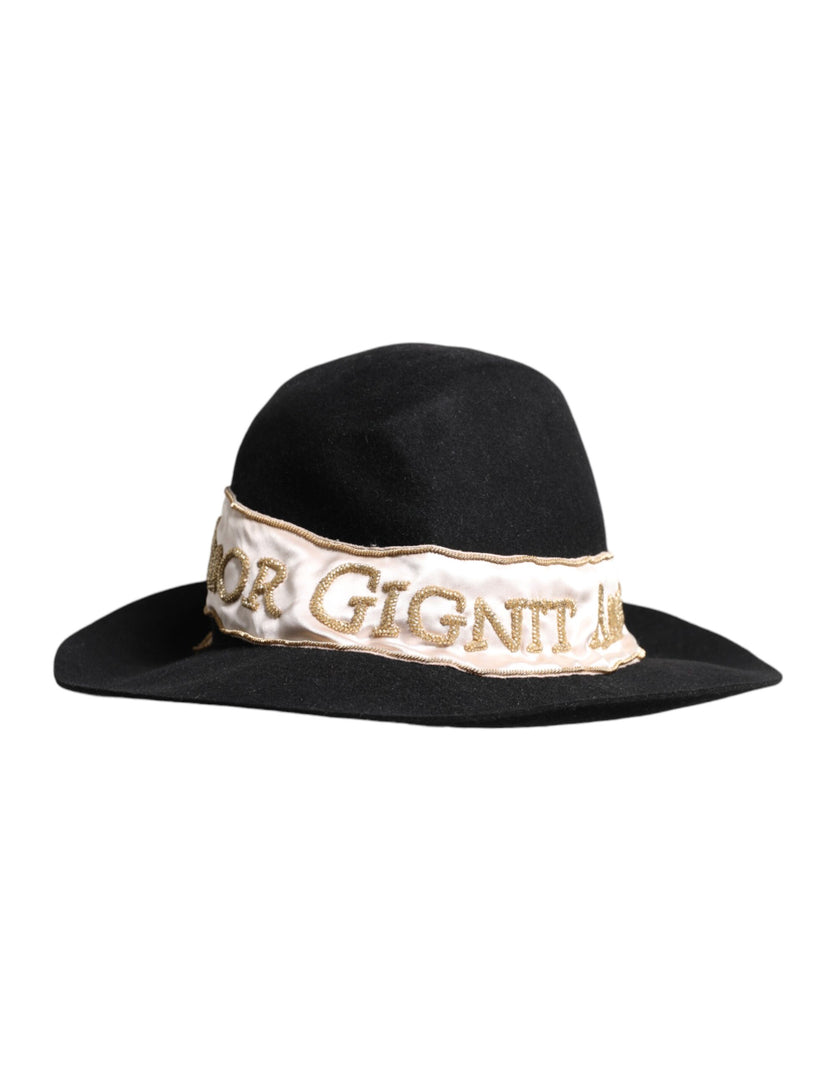 Dolce & Gabbana Black Logo Sequin Embroidery Wide Brim Hat