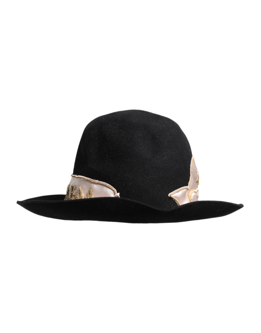 Dolce & Gabbana Black Logo Sequin Embroidery Wide Brim Hat