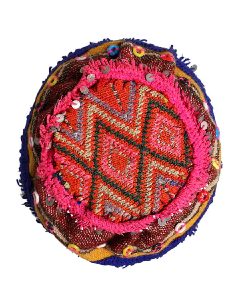 Dolce & Gabbana Multicolor Floral Sequin Knitted Embellished Hat