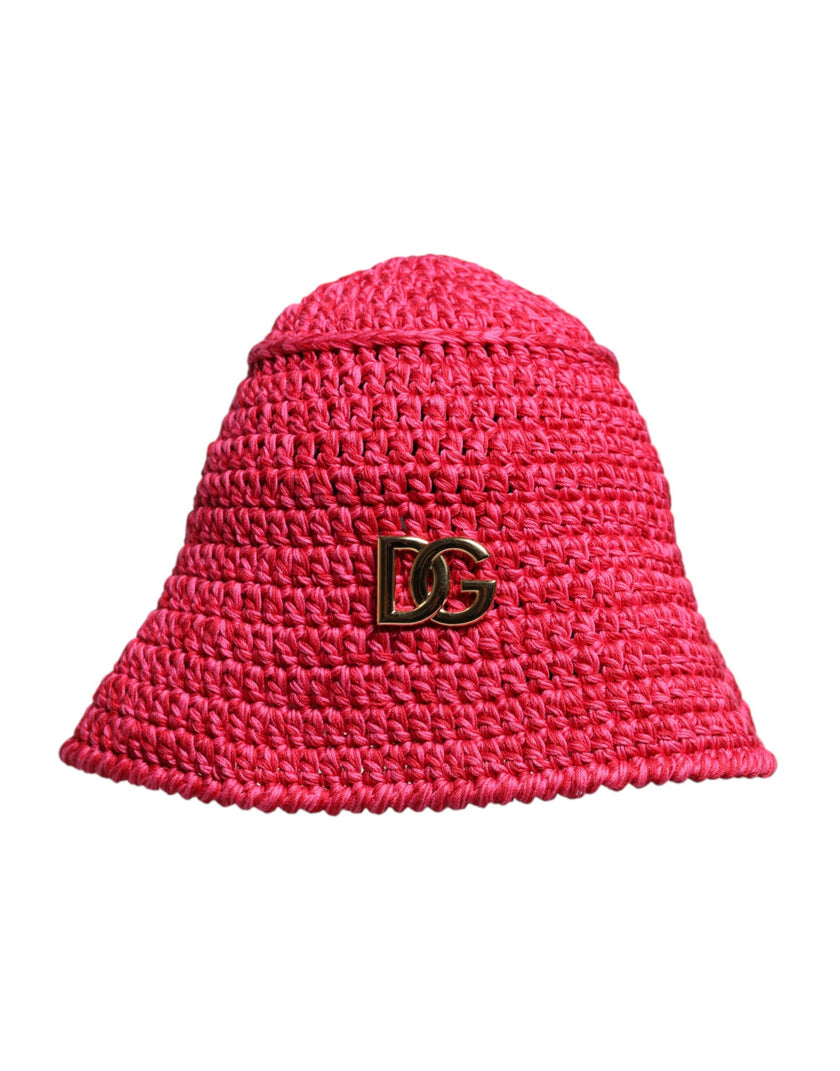 Dolce & Gabbana Red Cotton Crochet DG Logo Bucket Hat