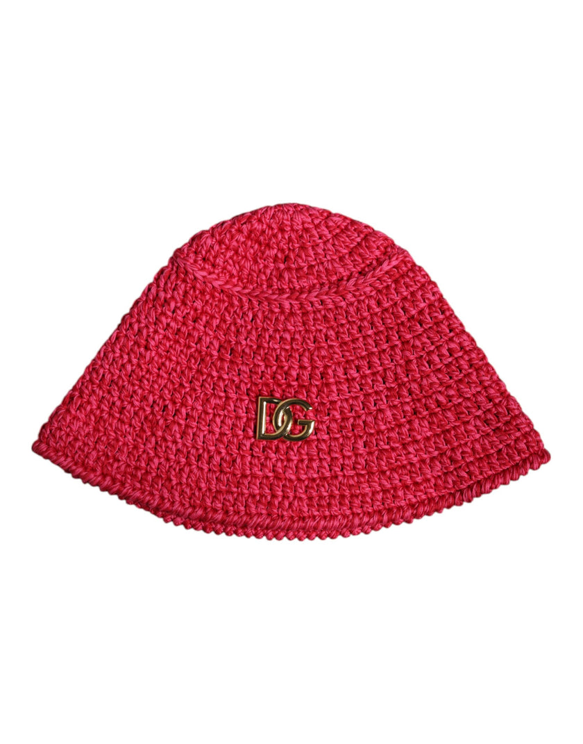 Dolce & Gabbana Red Cotton Crochet DG Logo Bucket Hat