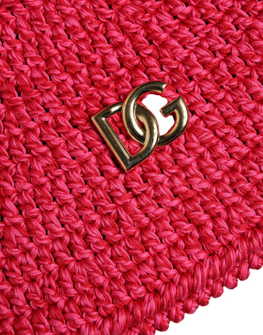 Dolce & Gabbana Red Cotton Crochet DG Logo Bucket Hat