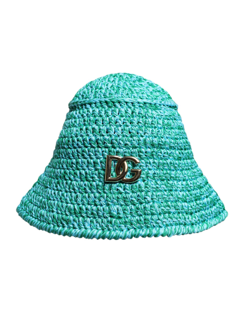 Dolce & Gabbana Green Cotton Crochet DG Logo Bucket Hat