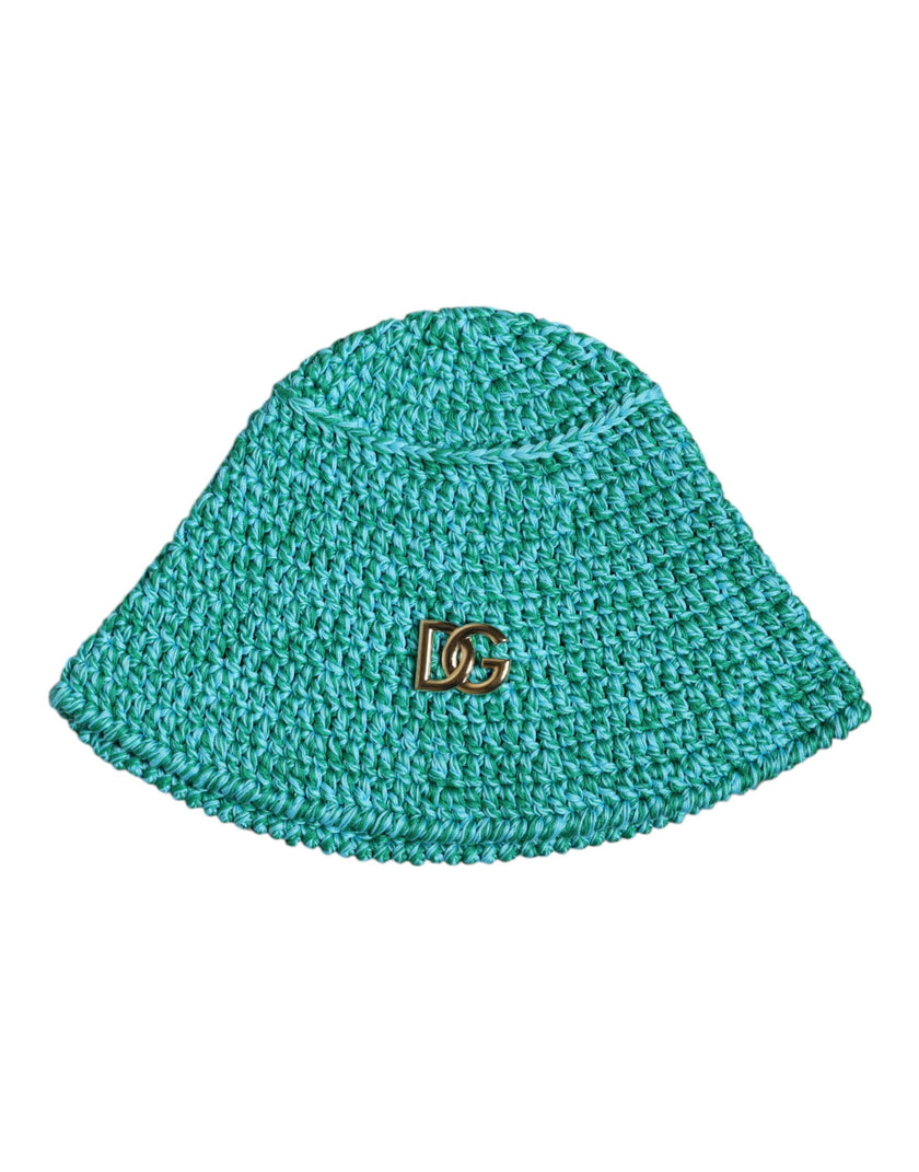 Dolce & Gabbana Green Cotton Crochet DG Logo Bucket Hat