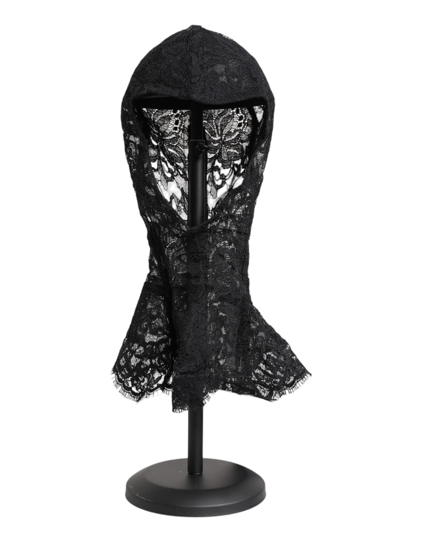 Dolce & Gabbana Black Floral Lace Whole Head Wrap Hat