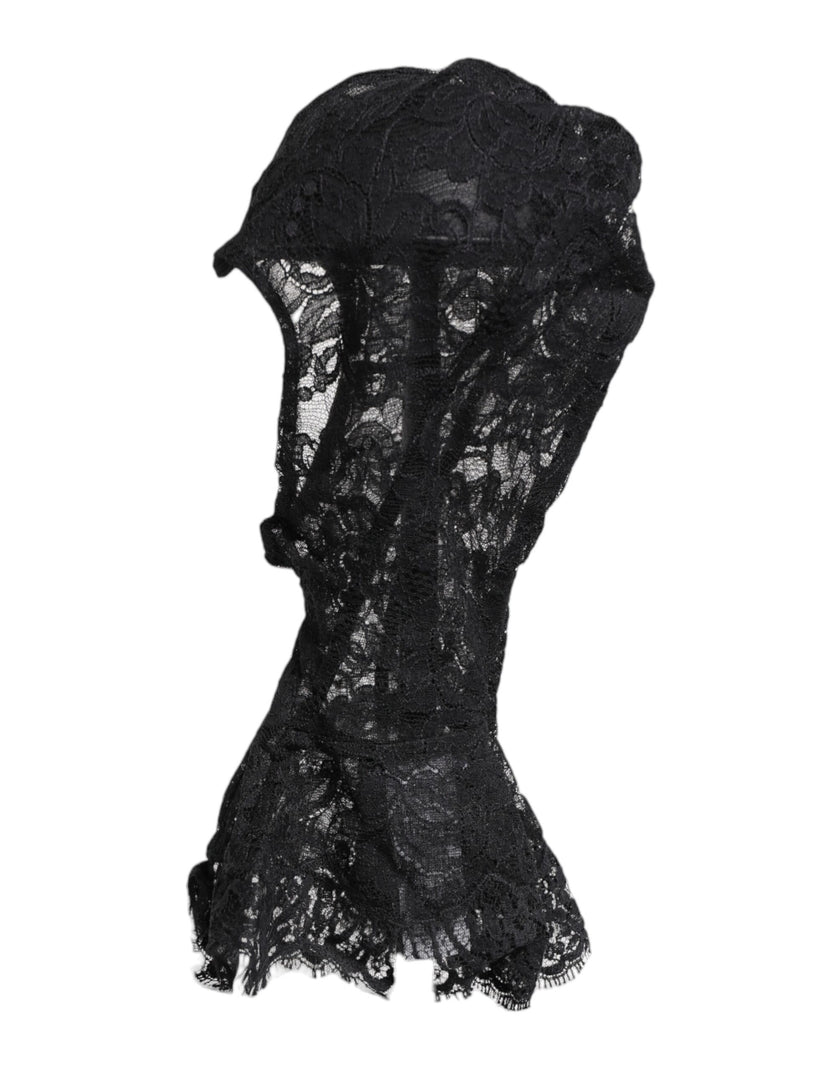 Dolce & Gabbana Black Floral Lace Whole Head Wrap Hat