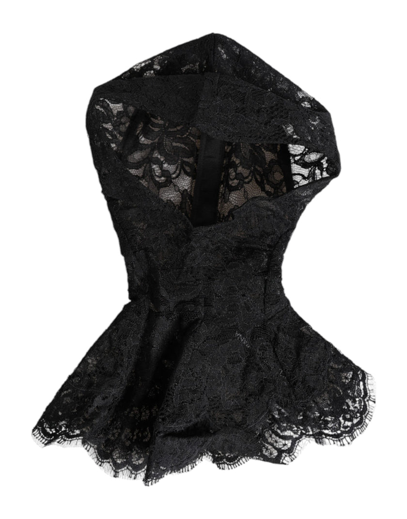 Dolce & Gabbana Black Floral Lace Whole Head Wrap Hat