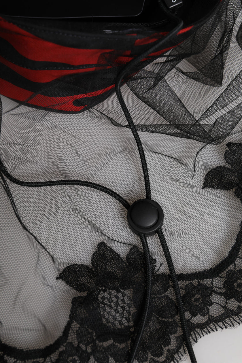 Dolce & Gabbana Black Red Stripes Lace Tulle Bucket Hat