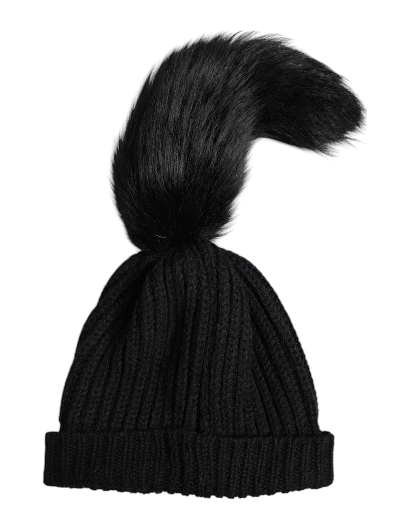 Dolce & Gabbana Black Acrylic Knitted Fur Winter Beanie Hat