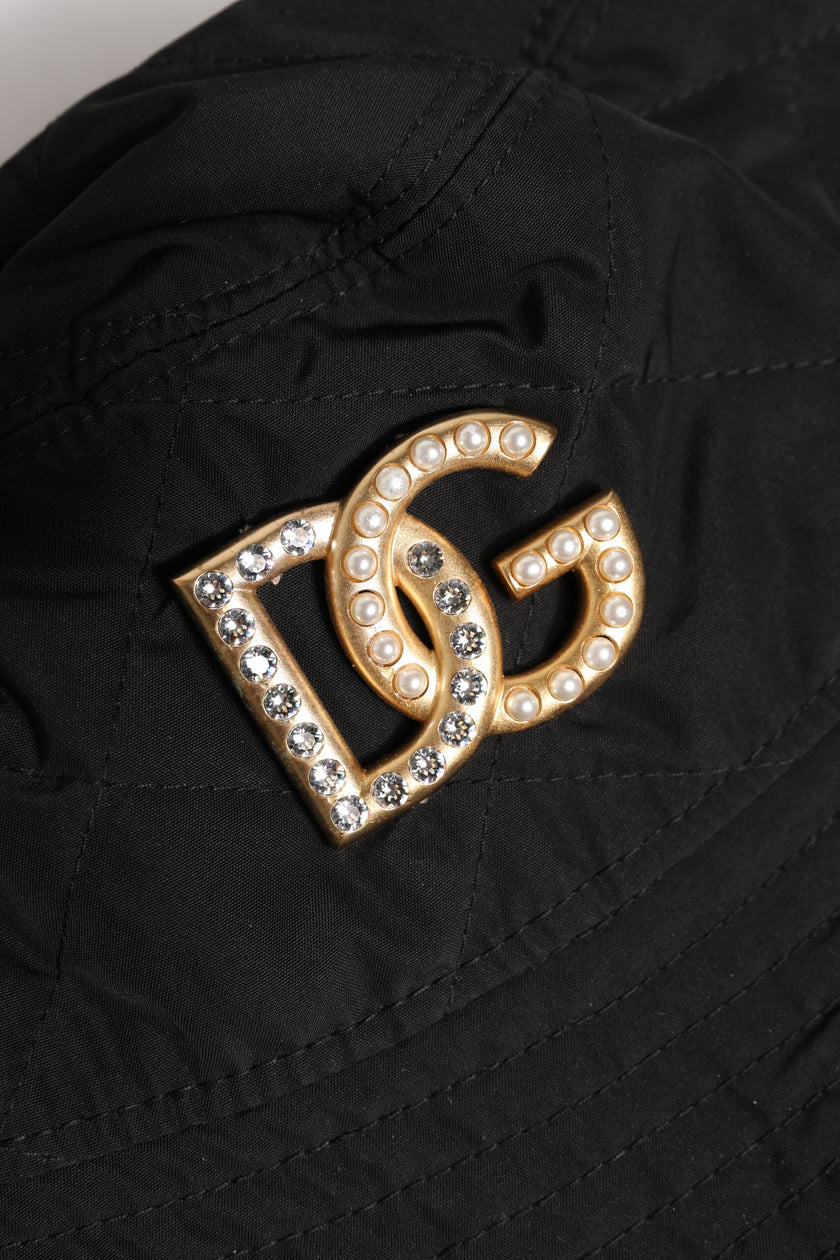 Dolce & Gabbana Black DG Crystal Polyester Wide Brim Bucket Hat