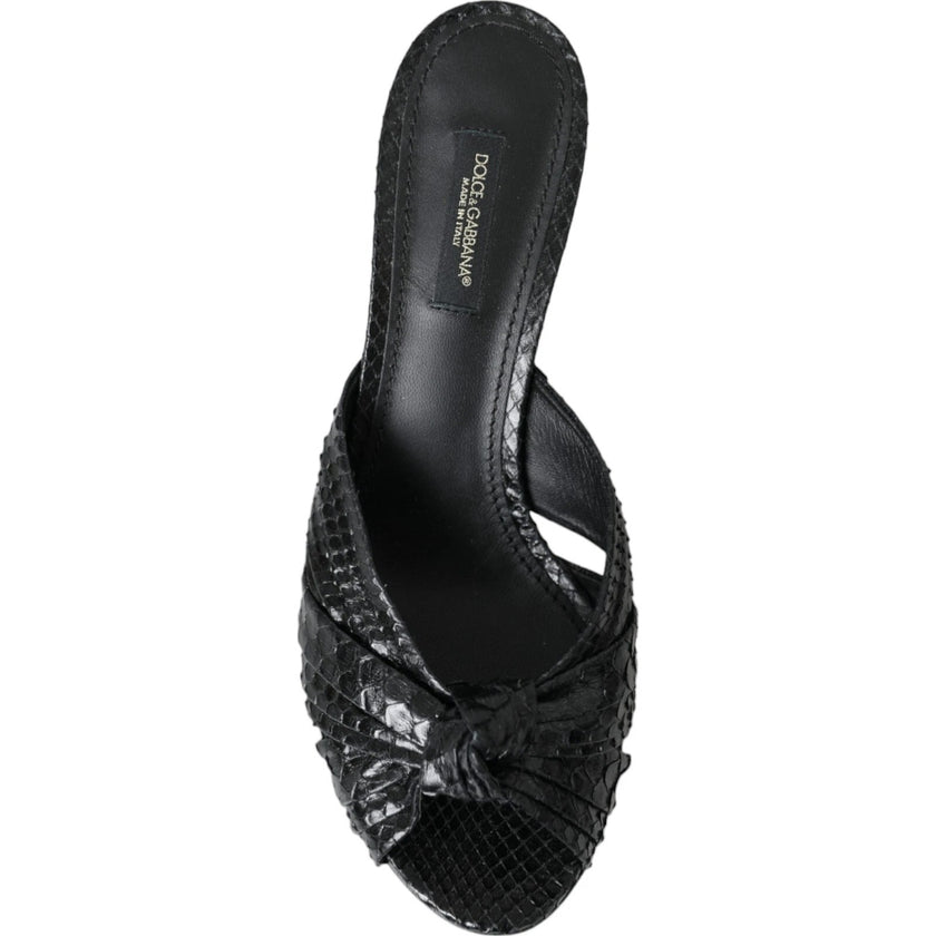Dolce & Gabbana Black Python Leather Heels Slides Shoes