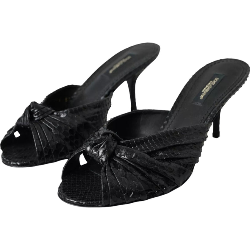 Dolce & Gabbana Black Python Leather Heels Slides Shoes
