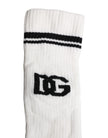 Dolce & Gabbana White Black DG Logo Print Stretch Mid Calf Socks