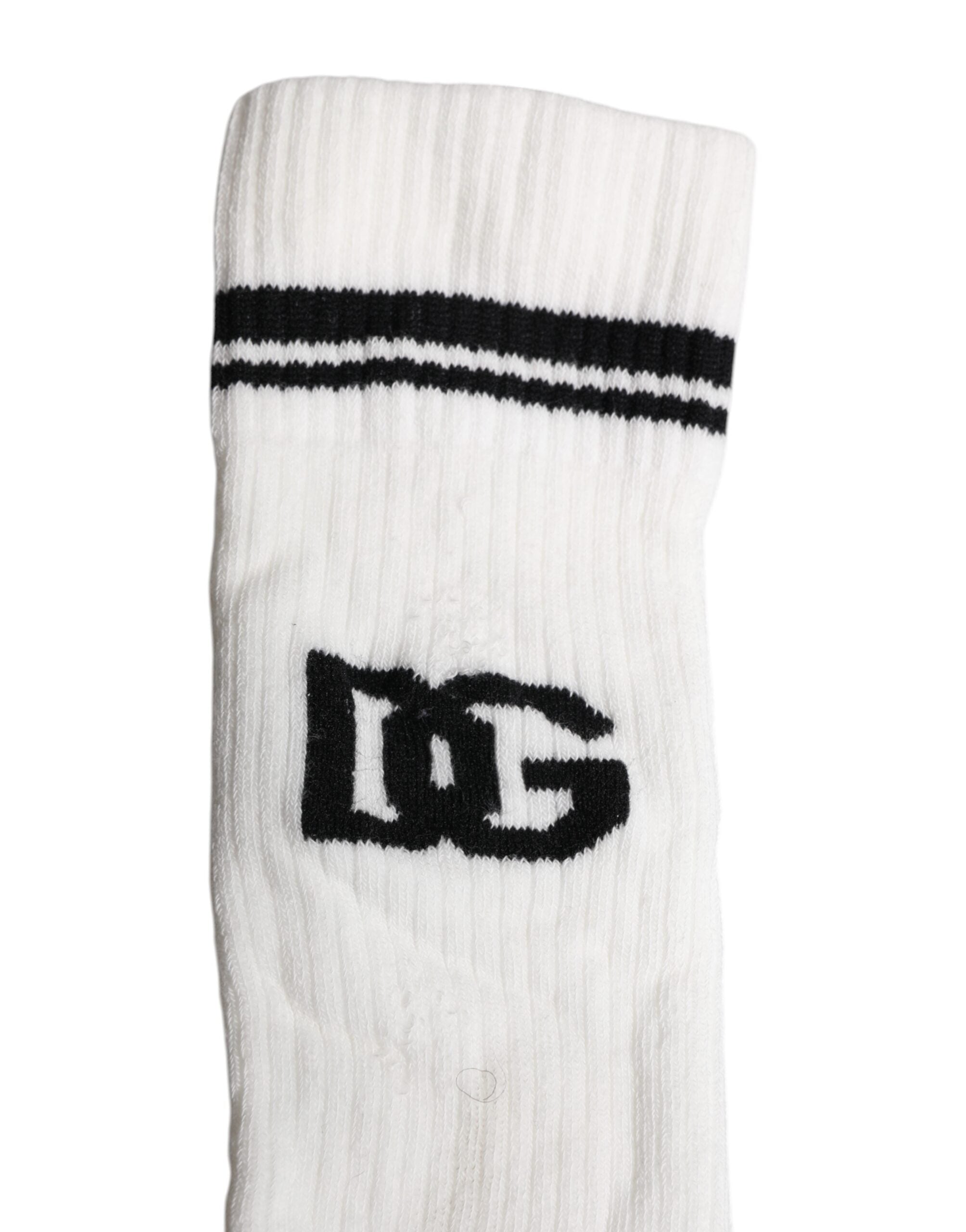 Dolce & Gabbana White Black DG Logo Print Stretch Mid Calf Socks