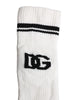 Dolce & Gabbana White Black DG Logo Print Stretch Mid Calf Socks