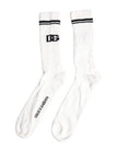 Dolce & Gabbana White Black DG Logo Print Stretch Mid Calf Socks